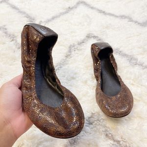 Tory Burch Ballet Flats Metallic Shiny Bronze Brown Glitter shoes size 9